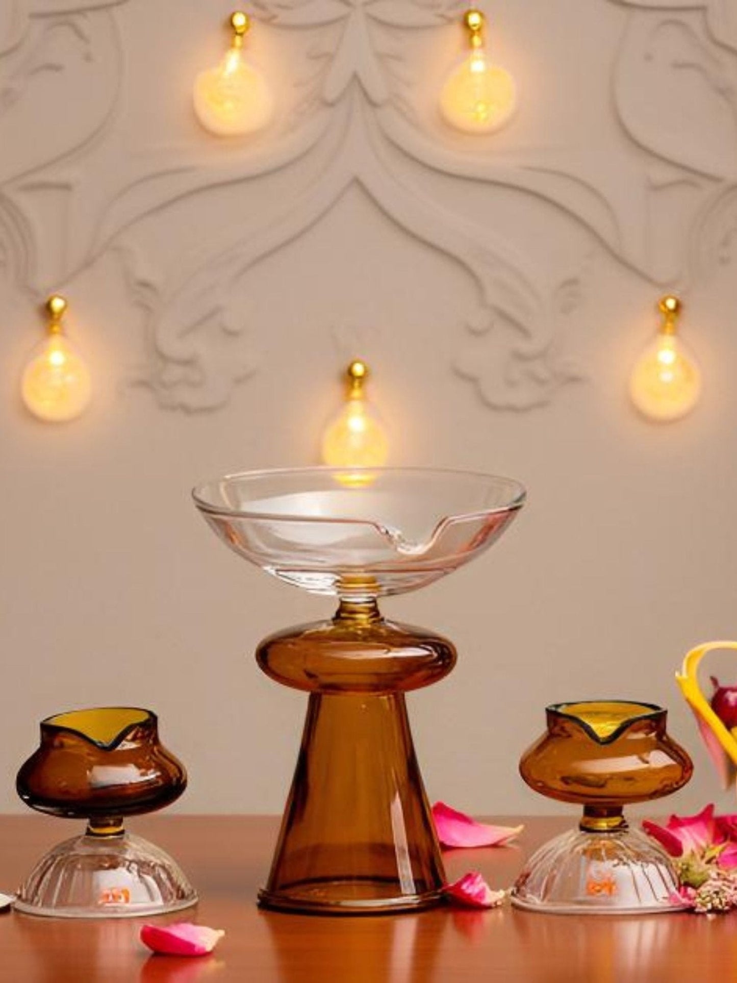 Borotech Amber Glass Diyas โ 3 Pc Handmade Set for Pooja & Decor - BorotechGD - AMBER - COMBO - 3PCBorotech