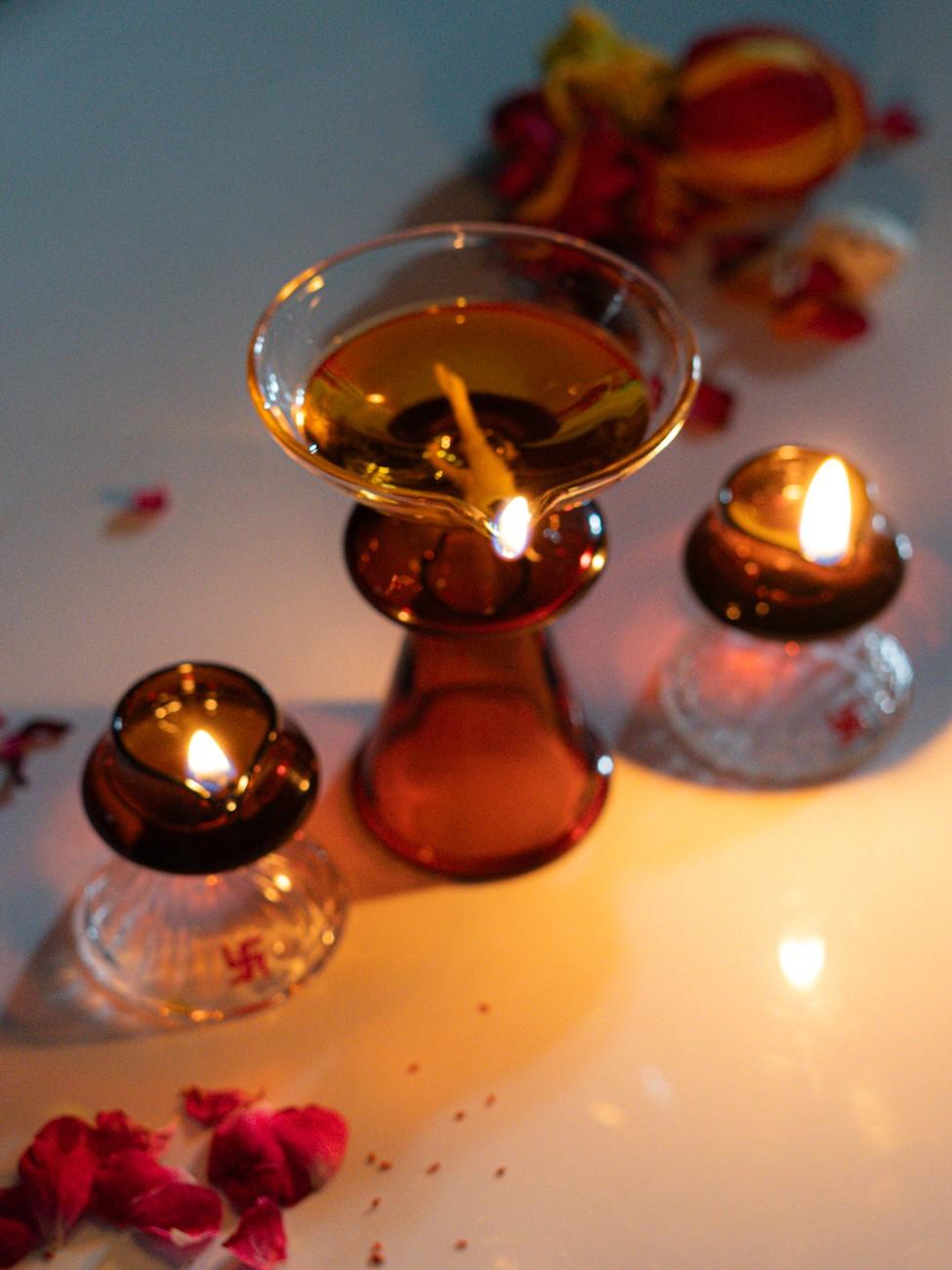 Borotech Amber Glass Diyas โ 3 Pc Handmade Set for Pooja & Decor - BorotechGD - AMBER - COMBO - 3PCBorotech