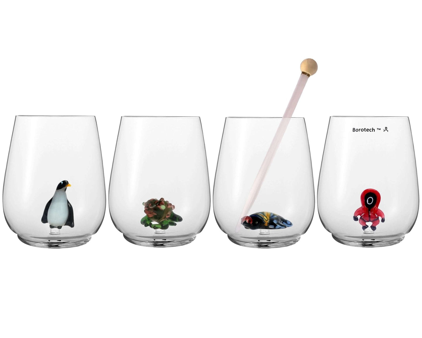 Set of 4 Whimsy Wonders Stemless Glass Set – Playful Elegance - BorotechBorotech
