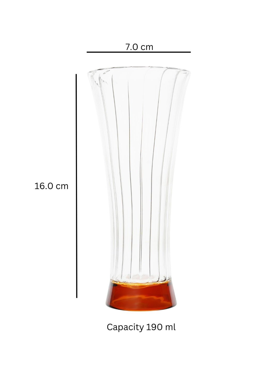 Set Of 6 Borosilicate Ribbed Juice Glasses with Amber Base - Borotech