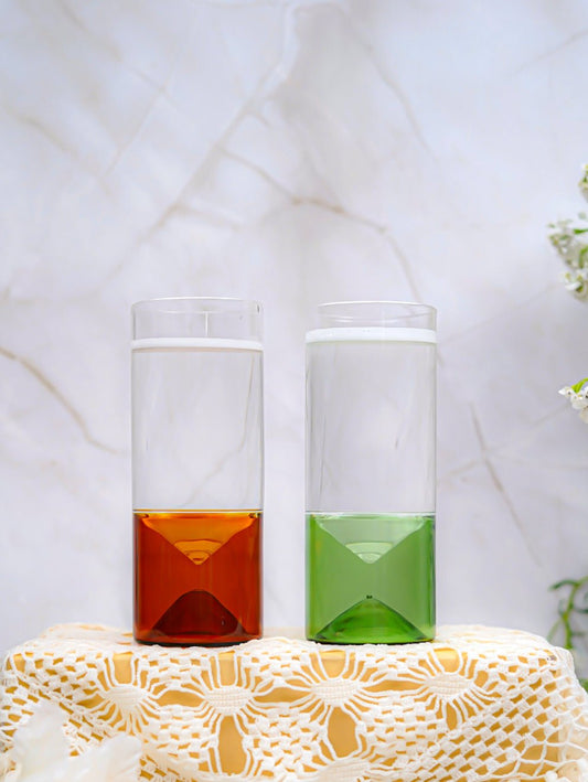 Borosilicate geometric base highball glass, 260ml, 165mm tall, with a sleek green base for a modern look.