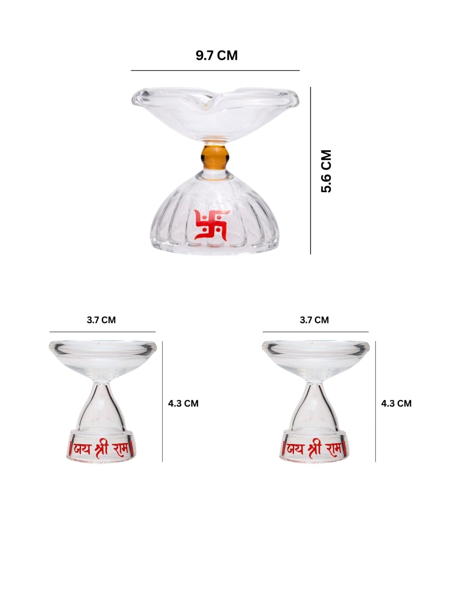 Borotech Glass Diyas – 3 Pc Set for Pooja & Festive Home Decor - BorotechGD - CLEAR - COMBO - 3PCBorotech