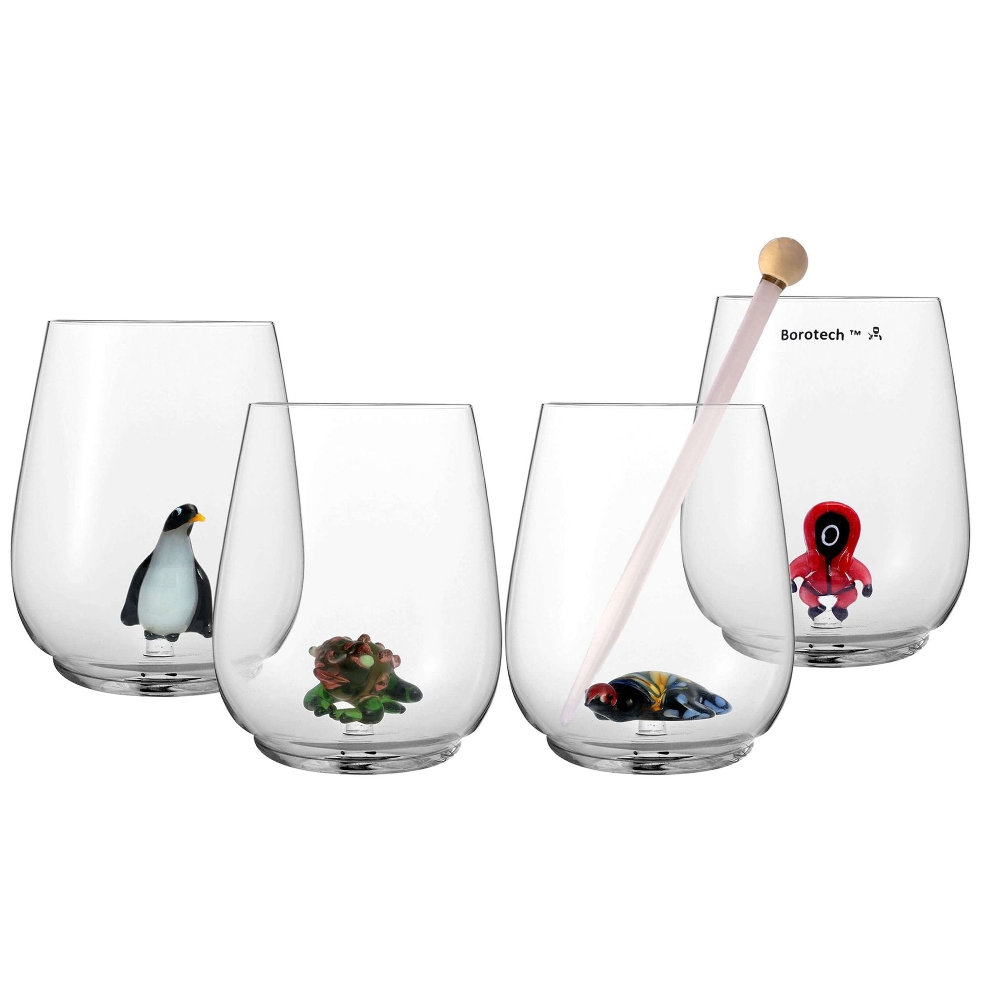 Set of 4 Whimsy Wonders Stemless Glass Set – Playful Elegance - BorotechBorotech