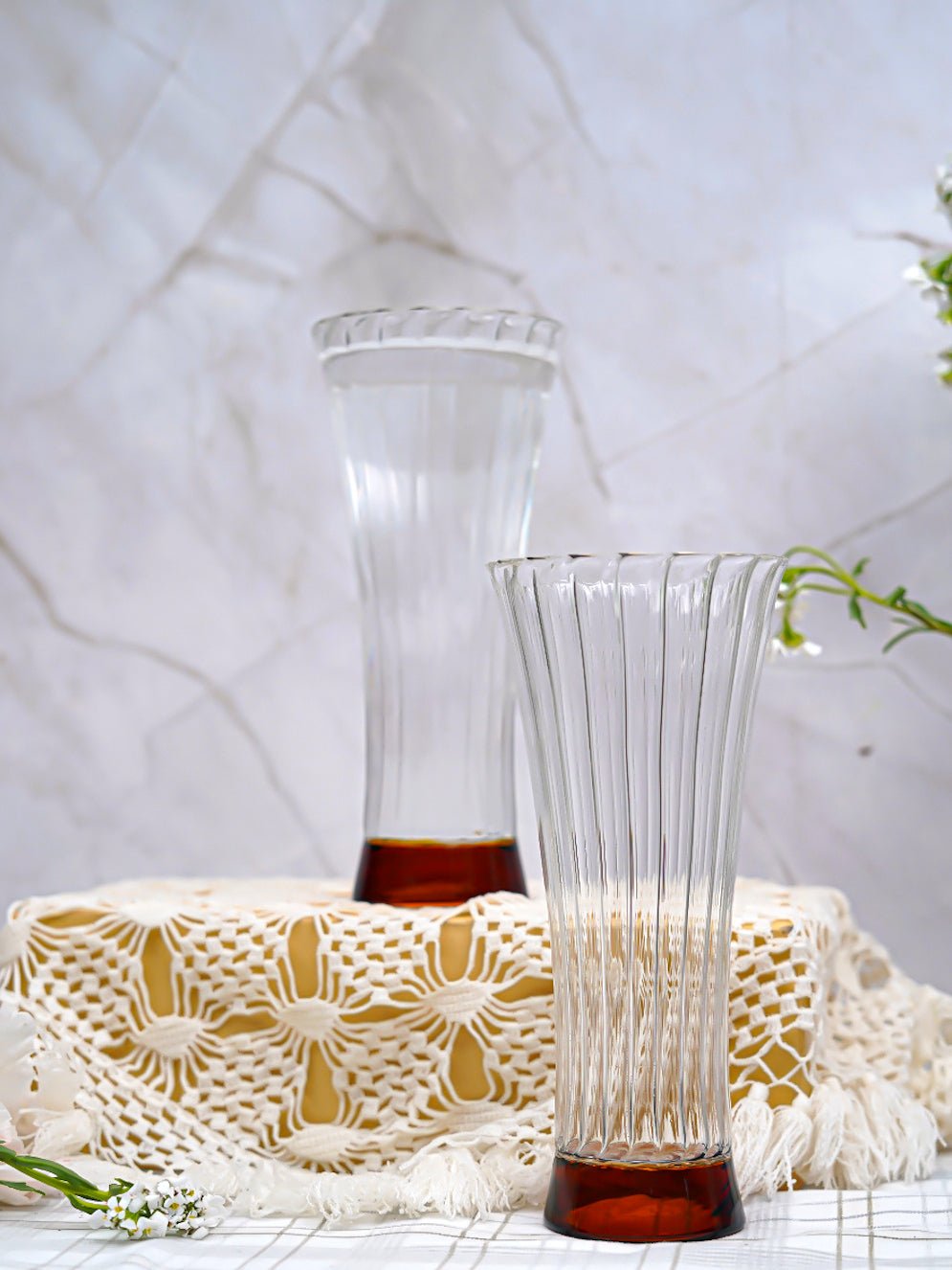 Set Of 6 Borosilicate Ribbed Juice Glasses with Amber Base - Borotech