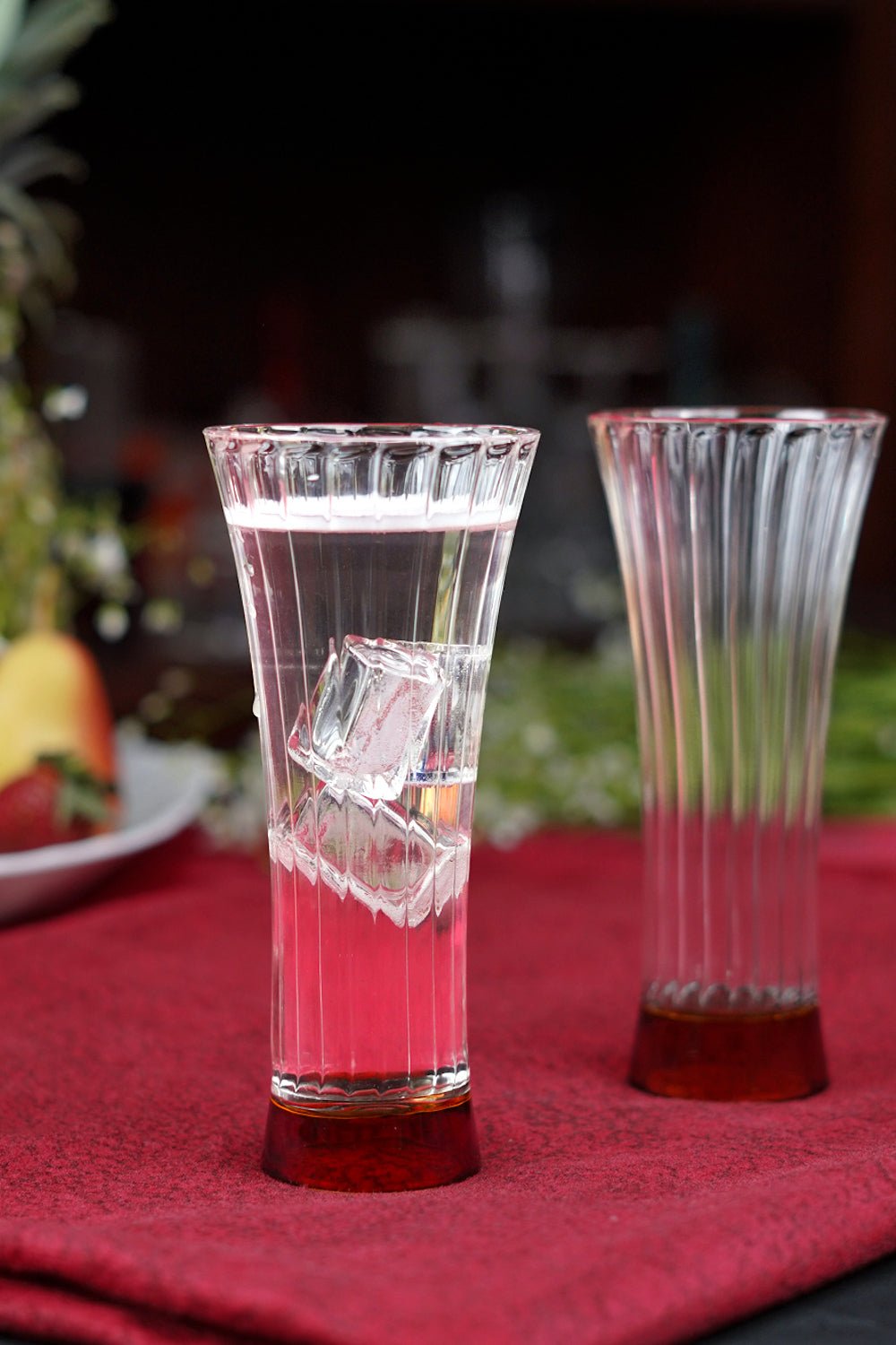 Set Of 6 Borosilicate Ribbed Juice Glasses with Amber Base - Borotech