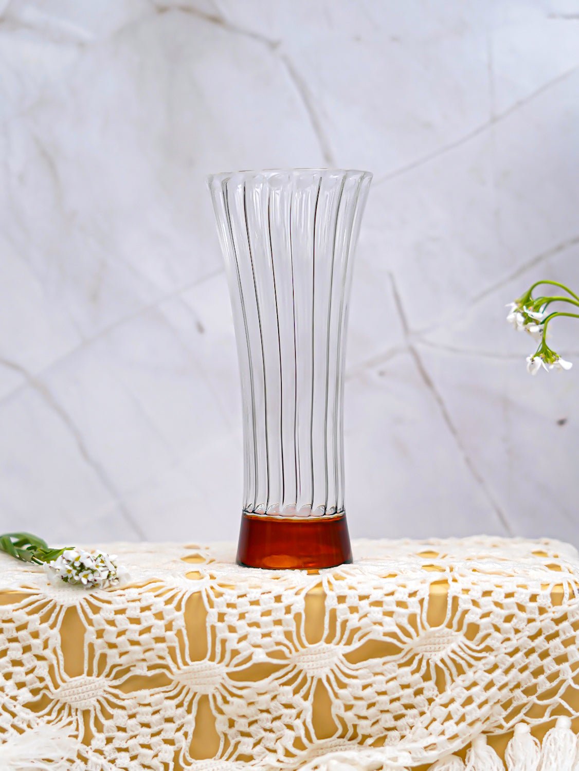 Set Of 6 Borosilicate Ribbed Juice Glasses with Amber Base - Borotech