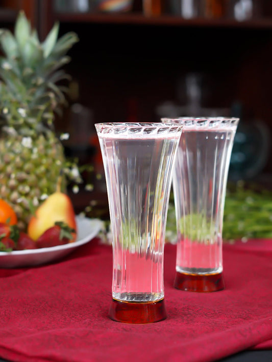 Set Of 6 Borosilicate Ribbed Juice Glasses with Amber Base - Borotech